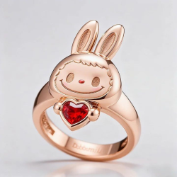 Bague cocktail Labubu souriant embrasse un cœur d'amour