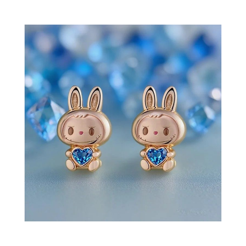 Labubu heart-shaped stud earrings with a smiling, kissing design