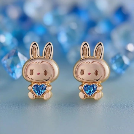 Boucles d'oreilles à tige Labubu en forme de cœur souriant et embrassant