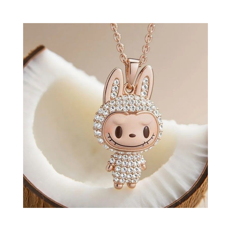 Grinning Labubu Coffee Pendant Necklace