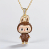 Grinning Labubu Brown Enamel Pendant Necklace