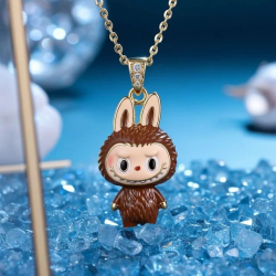 Grinning Labubu Brown Enamel Pendant Necklace