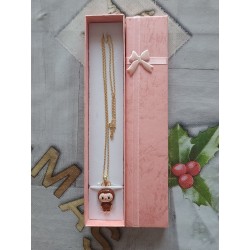 Grinning Labubu Brown Enamel Pendant Necklace