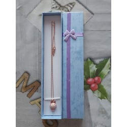 Pink enamel pendant necklace with smiling Labubu flower