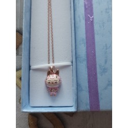 Pink enamel pendant necklace with smiling Labubu flower