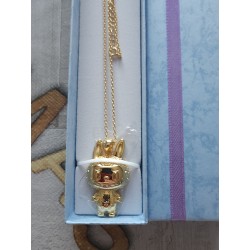 Grinning Labubu YL Four-Leaf Floral Pendant Necklace