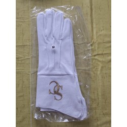 White leather glove with gold embroidered SC 1 logo