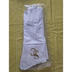 White leather glove with gold embroidered SC 1 logo