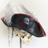 Tricorne leather hat with skull and rose