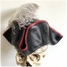 Tricorne leather hat with skull and rose