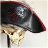 Tricorne leather hat with skull and rose